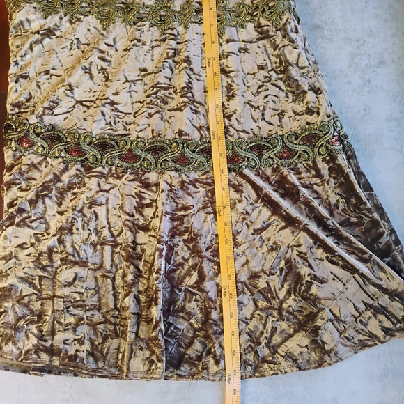 Dorothee Bis Crushed Velvet Regal Midi Skirt Sequins Fairycore Tan Brown Size 12 - Picture 12 of 14